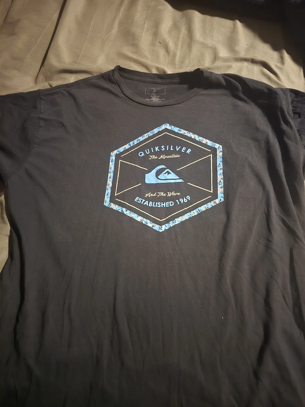 Quiksilver Black Tee with Blue Hex Graphic